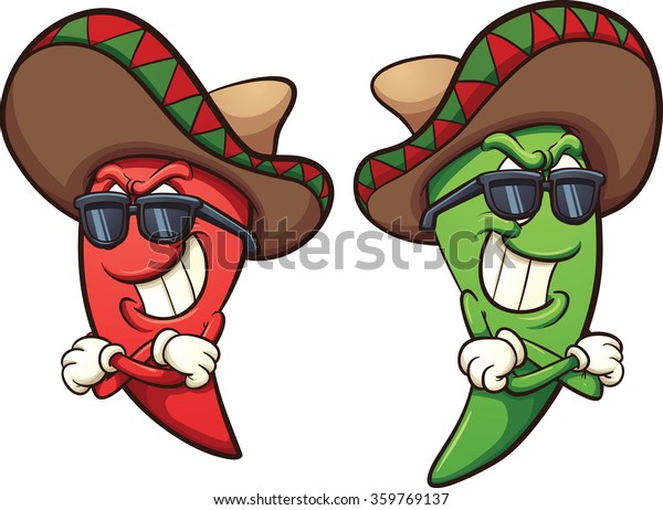 メキシコの赤と緑の唐辛子 簡単なグラデーションを持つベクタークリップアートイラスト 別々のレイヤにシェーディングとピーマンを適用します のベクター画像素材 ロイヤリティフリー