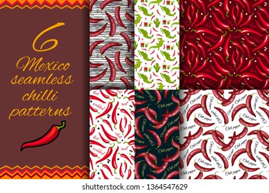Mexican Red hot chili peppers seamless pattern. Spices endless background. Can be used for kitchen design, wrapping paper and wallpaper. Vector illustration for Cinco de Mayo background