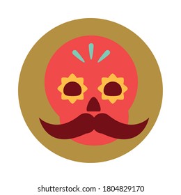 mexican red skull floral and mustache decoration ornament block and flat icon vector illustration