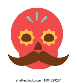 mexican red skull floral and mustache decoration ornament flat icon vector illustration