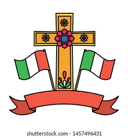 mexican religious cross and flags vector illustration design