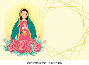 Mexican religious icon. Religious illustration of the Virgin Mary. Lady of celebration of December 12 in Mexico