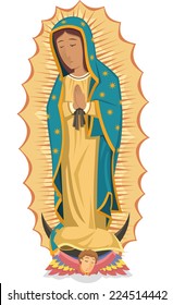 Mexican religious icon virgin Our Lady of Guadalupe cartoon illustration