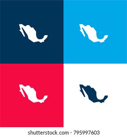 Mexican Republic map black shape four color material and minimal icon logo set in red and blue