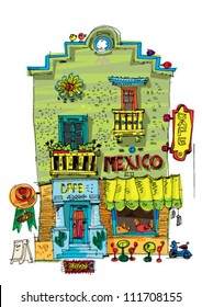 mexican restaurant - cartoon