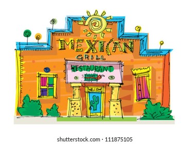 mexican restaurant - cartoon