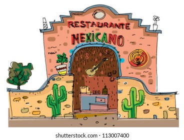mexican restaurant - cartoon