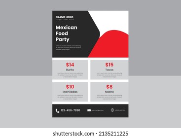 Mexican Restaurant Food Menu Flyer Poster Design. Tacos Special Food Mexican Restaurant Flyer Design Template