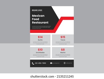 Mexican Restaurant Food Menu Flyer Poster Design. Tacos Special Food Mexican Restaurant Flyer Design Template