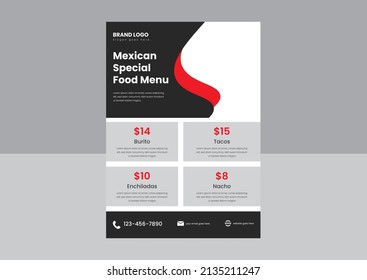 Mexican Restaurant Food Menu Flyer Poster Design. Tacos Special Food Mexican Restaurant Flyer Design Template