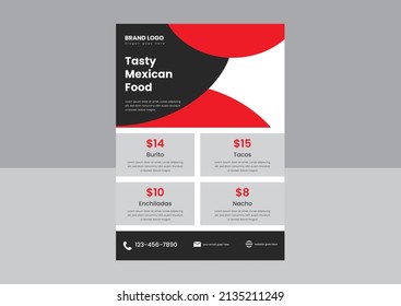 Mexican Restaurant Food Menu Flyer Poster Design. Tacos Special Food Mexican Restaurant Flyer Design Template