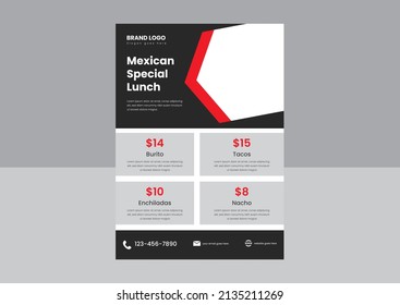 Mexican Restaurant Food Menu Flyer Poster Design. Tacos Special Food Mexican Restaurant Flyer Design Template