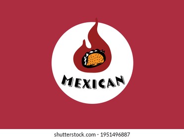 Mexican restaurant logo. Taco in fire
