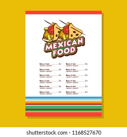 Mexican restaurant menu template. Tacos.  The national Mexican dish, fast food. Vector illustration.