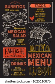 Mexican Restaurant Menu. Vector Food Flyer For Bar And Cafe. Design Template With Vintage Hand-drawn Illustrations.