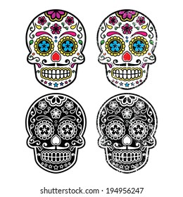 Mexican retro sugar skull, Dia de los Muertos icons set