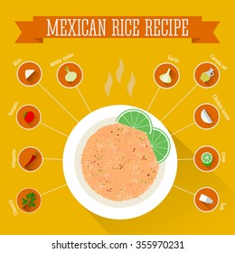 Mexican rice recipe in flat style