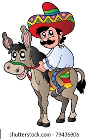 Mexican riding donkey - vector illustration.