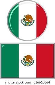 Mexican round and square icon flag. Vector illustration Eps 8.