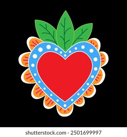 Mexican sacred heart with leaves. Tattoo style illustration.