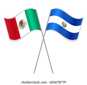 Mexican and Salvadoran crossed flags. Mexico combined with El Salvador isolated on white. Language learning, international business or travel concept.