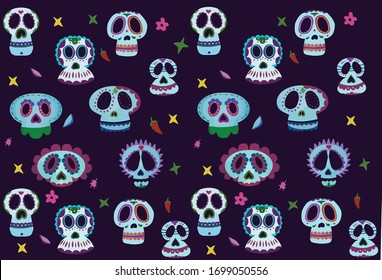 Mexican Santa muerte day. Skull pattern.