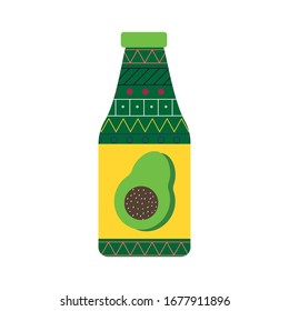 Diseño de icono en forma de botella de salsa mexicana, turismo cultural de México y tema del partido Ilustración vectorial