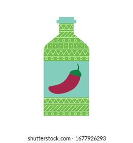 Mexican sauce bottle flat style icon design, Mexico culture tourism landmark latin and party theme Vector illustration