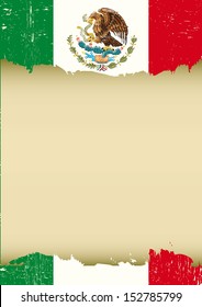 Mexican scratched vertical flag. A used Flag for this poster