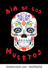 Mexican scull with flowers print for day of dead