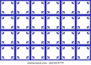 Padrão geométrico clássico sem costura mexicano com moldura azul. Talavera azulejos de cerâmica. Ilustração vetorial. Arte de design de mosaico.