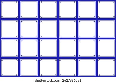 Patrón geométrico clásico mexicano sin costuras con marco azul. Baldosa cerámica de Talavera. Ilustración vectorial. Arte de diseño de mosaico.