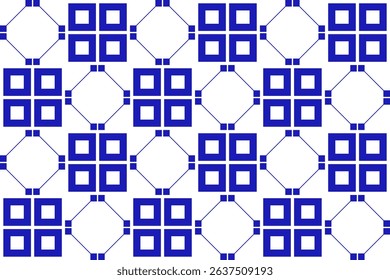 Mexican seamless geometric pattern with square. Mexico ceramic tile in blue. Vector illustration. Mosaic design art.