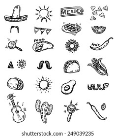 Mexican Seamless Hand Drawn Icons Set