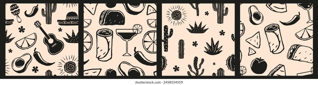 Mexican seamless pattern black and white. Mexican background.	