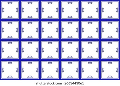 Padrão mexicano sem costura com azulejo azul cerâmica talavera de Puebla. Quadro geométrico com escamas de peixe. Ilustração vetorial. Arte de design de mosaico.