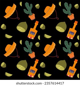 Mexican seamless pattern with cactus and sombrero 