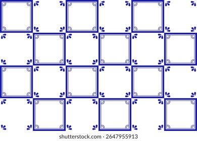 Padrão sem costura mexicano com quadro geométrico azul clássico. Talavera azulejos de cerâmica. Ilustração vetorial. Arte de design de mosaico.