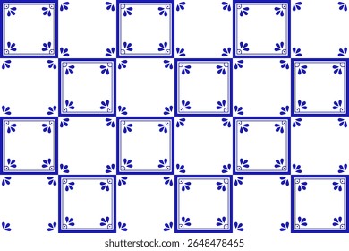 Mexican seamless pattern with classic geometric blue frame. Talavera ceramic tile. Vector illustration. Mosaic design art.