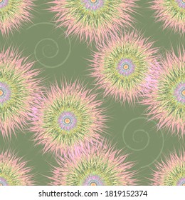 Mexican seamless pattern with flowers and curls. Ethnic vector print. Trendy floral pattern with cosmic flowers. Tropical pattern.