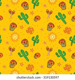 Mexican seamless pattern. Hand drawn vector illustration.
