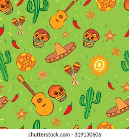 Mexican seamless pattern. Hand drawn vector illustration.