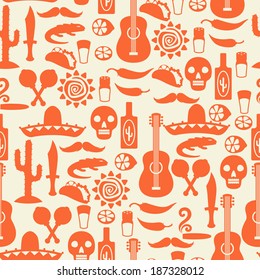 Mexican seamless pattern with icons in native style.