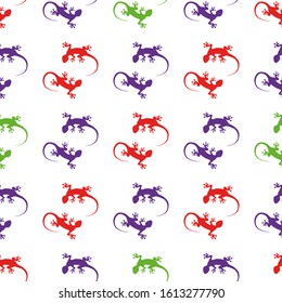 Mexican seamless pattern with lizards. Colorful geckos background. Talavera ornamental ceramic.