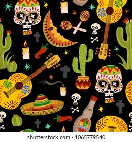 Mexican seamless pattern. Mexico wallpaper design. Mexican seamless pattern. Mexican national symbols background