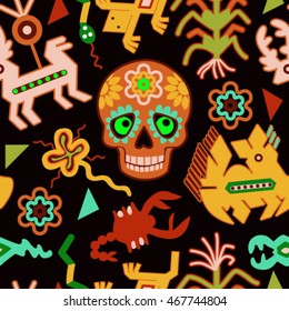 Mexican seamless pattern. Mexican national symbols background