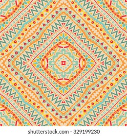 Mexican seamless pattern. Repeatable abstract symmetric geometric ornament. Ethnic background. Colorful texture. Vector file is EPS8.