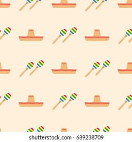Mexican seamless pattern, sombrero and maracas, vector