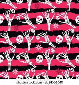 Mexican seamless pattern - sugar skulls and colorful flowers  Dia de Los Muertos, Day of the Dead . Halloween.Vector illustration.