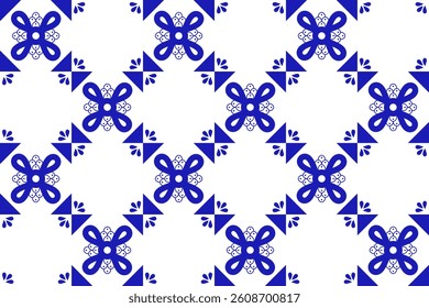 Mexican seamless pattern with traditional blue talavera ceramic tile. Vector illustration. Mosaic design art.